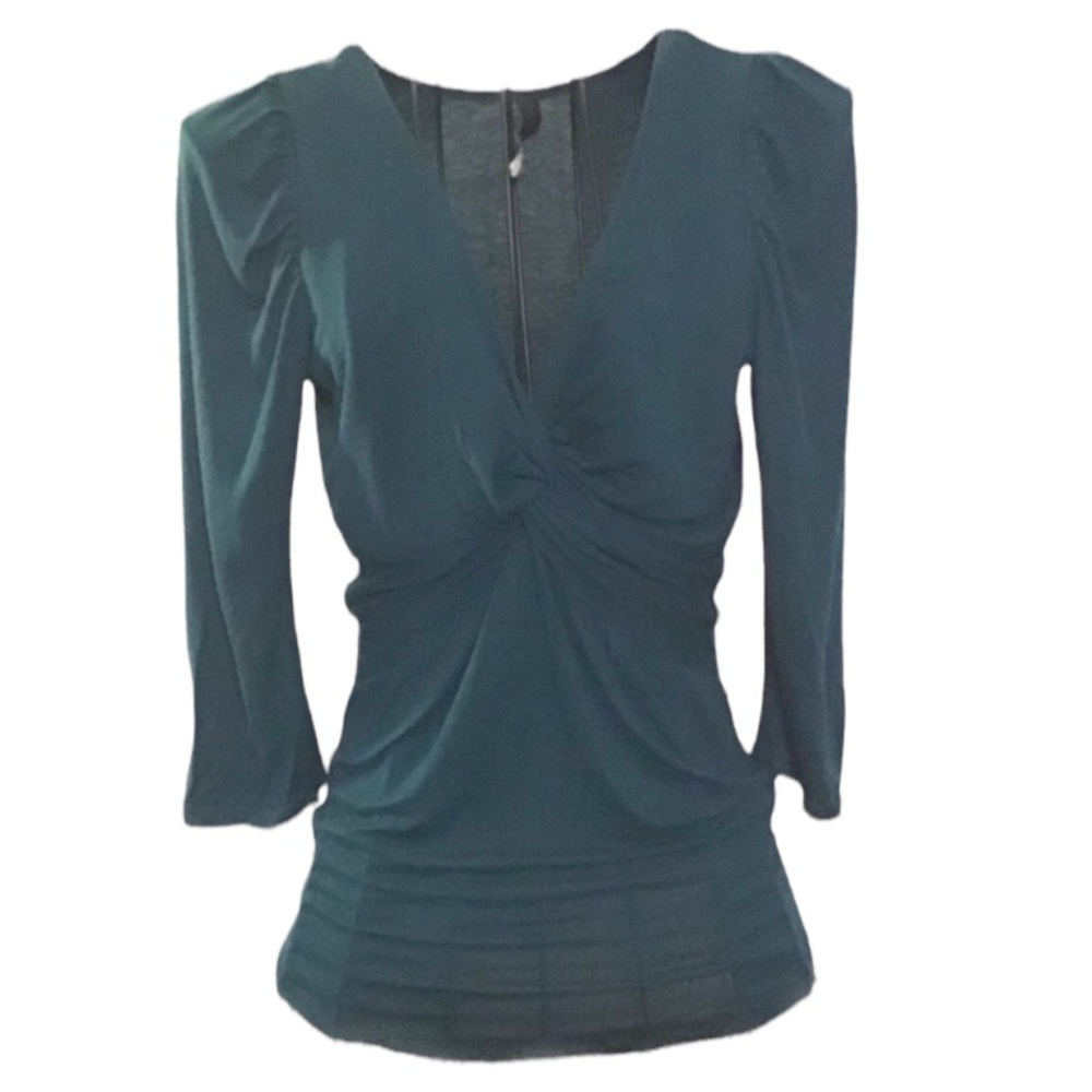 B Sharp 2/3 Sleeve Teal Crisscross Chest Lightweight Fitted Shirt